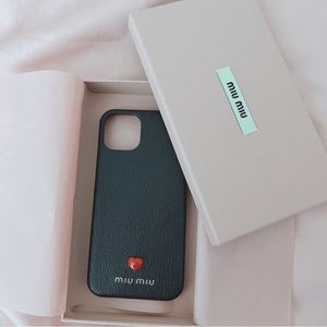 Miu Miu iPhone 13 Love Letter Leather Phone Case in Black and Red